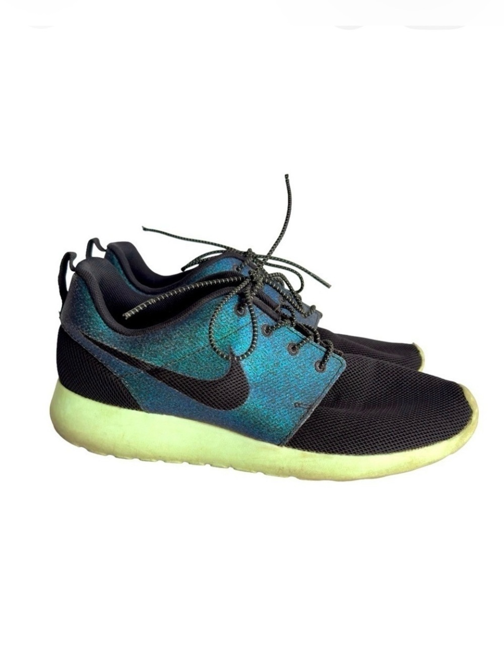 NIKE Roshe One Sneakers Teal Metallic Iridescent‎ Holographic Shoes Womens 9.5